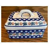 LR - Polish Pottery Butter Dish and Lidded Sugar Bowl Set