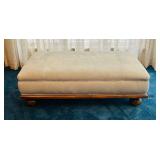 LR - Large Vintage Upholstered Ottoman with Wood Base and Bun Feet