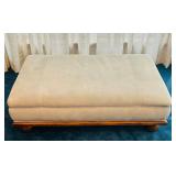 LR - Large Vintage Upholstered Ottoman with Wood Base and Bun Feet