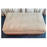LR - Large Vintage Upholstered Ottoman with Wood Base and Bun Feet
