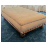 LR - Large Vintage Upholstered Ottoman with Wood Base and Bun Feet