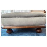 LR - Large Vintage Upholstered Ottoman with Wood Base and Bun Feet