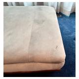 LR - Large Vintage Upholstered Ottoman with Wood Base and Bun Feet