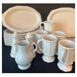 K - Vintage Heathcote Pottery White Dinnerware Set, Service for 8 Plus Serving Pieces