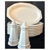 K - Vintage Heathcote Pottery White Dinnerware Set, Service for 8 Plus Serving Pieces