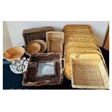 K - Collection of 12 Woven Baskets and Trays Assorted Styles