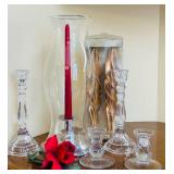 DR - Cartier Silver Candlestick, Glass Candle Holders, and Decorative Set with Wax Candles and Rose