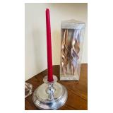 DR - Cartier Silver Candlestick, Glass Candle Holders, and Decorative Set with Wax Candles and Rose