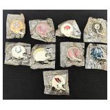 K - Set of 9 NFL Team Helmet Collectible Pins in Sealed Packaging