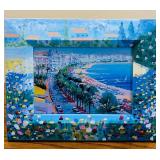P - Hand-Painted 9 x 10 Inch Wooden Picture Frame with Coastal City Artwork