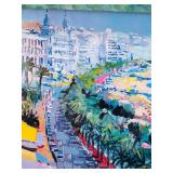 P - Hand-Painted 9 x 10 Inch Wooden Picture Frame with Coastal City Artwork