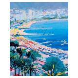 P - Hand-Painted 9 x 10 Inch Wooden Picture Frame with Coastal City Artwork