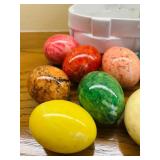 LR - Decorative White Ceramic Basket with 13 Assorted Marble Stone Eggs