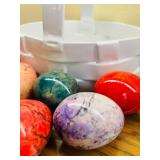 LR - Decorative White Ceramic Basket with 13 Assorted Marble Stone Eggs