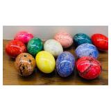 LR - Decorative White Ceramic Basket with 13 Assorted Marble Stone Eggs