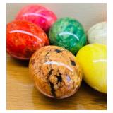 LR - Decorative White Ceramic Basket with 13 Assorted Marble Stone Eggs