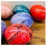 LR - Decorative White Ceramic Basket with 13 Assorted Marble Stone Eggs