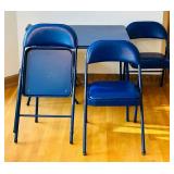 DR - Blue Folding Card Table with 4 Padded Chairs