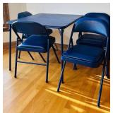 DR - Blue Folding Card Table with 4 Padded Chairs