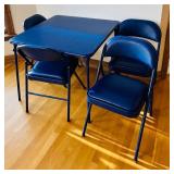 DR - Blue Folding Card Table with 4 Padded Chairs