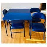 DR - Blue Folding Card Table with 4 Padded Chairs