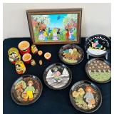 P - Russian Nesting Dolls, Hand-Painted Plates, and Signed Folk Art Painting