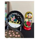 P - Russian Nesting Dolls, Hand-Painted Plates, and Signed Folk Art Painting