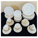 K - China Dinnerware Set with 9 Large Plates, 6 Medium Plates, 10 Small Plates, 9 Cups and Saucers