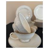 K - China Dinnerware Set with 9 Large Plates, 6 Medium Plates, 10 Small Plates, 9 Cups and Saucers