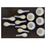 DR - Set of 8 Blue and White Chinese Porcelain Rice Bowls with 8 Matching Spoons