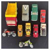 P - Lot of 10 Vintage Diecast Toy Cars and Motorcycles Including Hot Wheels