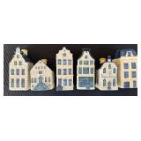 P - Set of 6 KLM Delft Blue Miniature Ceramic Houses