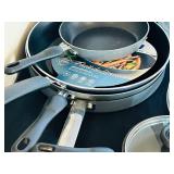 P - Collection of Pots, Pans, Knives, and Glass Bakeware Kitchenware Set