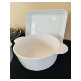 P - Collection of Pots, Pans, Knives, and Glass Bakeware Kitchenware Set