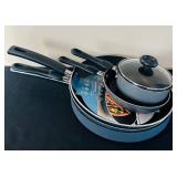 P - Collection of Pots, Pans, Knives, and Glass Bakeware Kitchenware Set