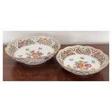 K - Pair of Vintage Schumann Bavaria Reticulated Porcelain Bowls with Floral Design