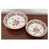 K - Pair of Vintage Schumann Bavaria Reticulated Porcelain Bowls with Floral Design
