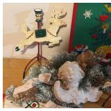 LLBR - Vintage Holiday Decor Collection with Needlepoint Frame, Stockings, Reindeer Candleholders and More
