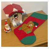 LLBR - Vintage Holiday Decor Collection with Needlepoint Frame, Stockings, Reindeer Candleholders and More