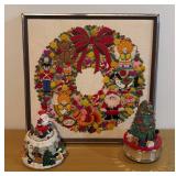 LLBR - Vintage Needlepoint Holiday Wreath Art with 2 Music Boxes