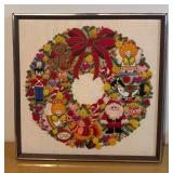 LLBR - Vintage Needlepoint Holiday Wreath Art with 2 Music Boxes
