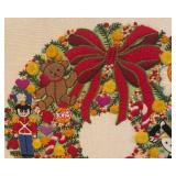 LLBR - Vintage Needlepoint Holiday Wreath Art with 2 Music Boxes
