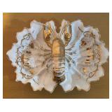 LLBR - Vintage German Porcelain Serving Dish with Lobster Handle and Gold Accents