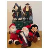 LLBR - Collection of 6 Christmas Dolls and Figurines, Including Santa and Mickey Mouse