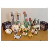 LLBR - Collection of Spring and Easter Decor with Bunny, Duck Figurines, Candleholders and More
