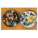 LLBR - Pair of Decorative Vintage Cloisonne Plates with Floral Designs