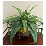 DR - Silk Green Fern Plant in Decorative Brass Planter, 8 inch Height
