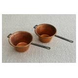 LL - Pair of Vintage Hammered Copper Pots with Iron Handles