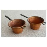 LL - Pair of Vintage Hammered Copper Pots with Iron Handles
