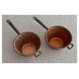 LL - Pair of Vintage Hammered Copper Pots with Iron Handles